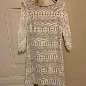 Off white overlay with tan slip dress